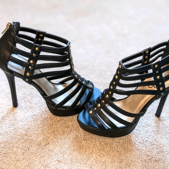 Deb Shoes - Black leather cage heels size 8